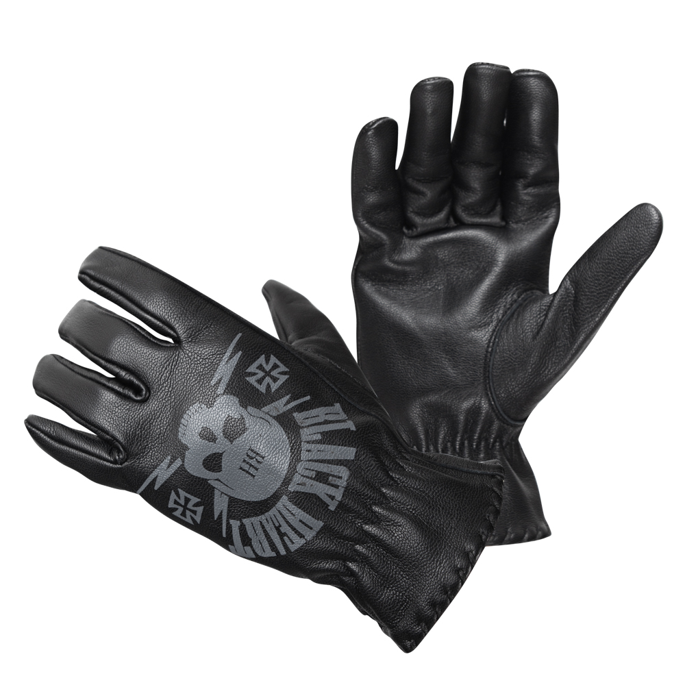 Kožené moto rukavice W-TEC Black Heart Skull Gloves  černá  3XL