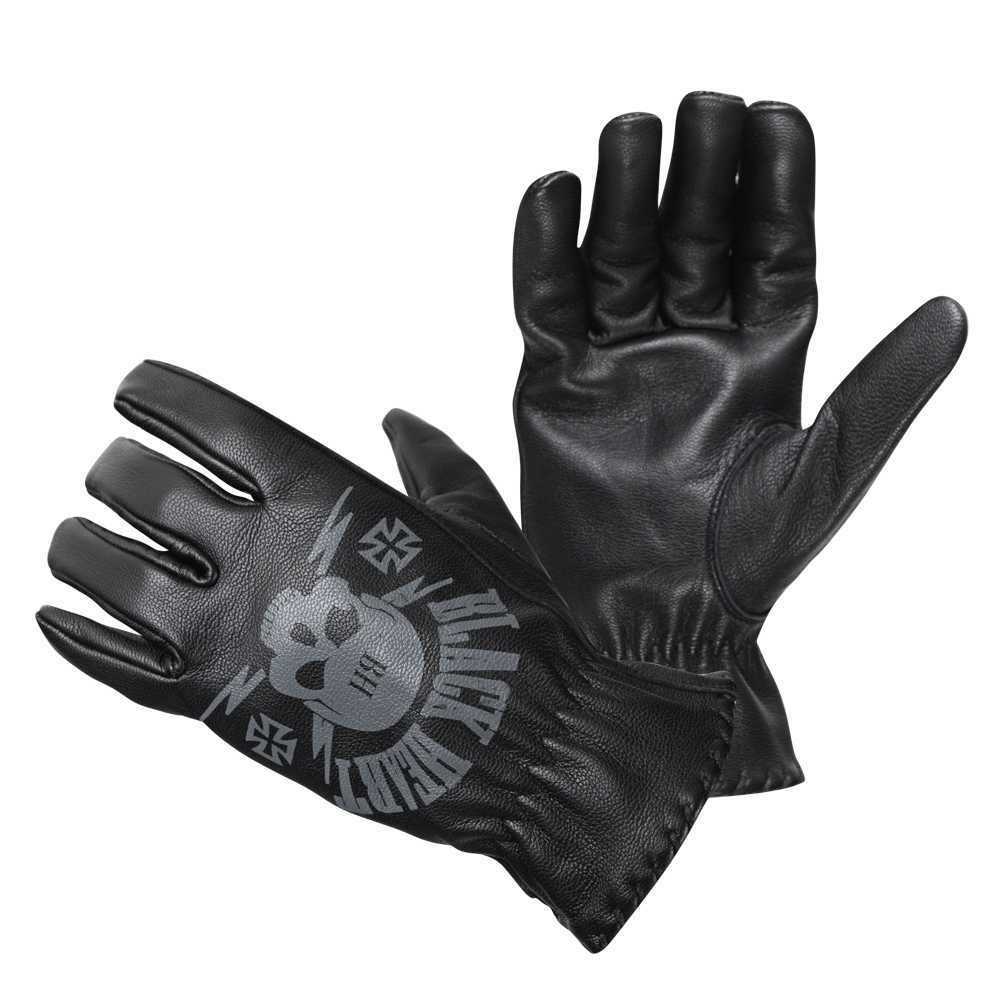 Kožené moto rukavice W-TEC Black Heart Skull Gloves  černá  M