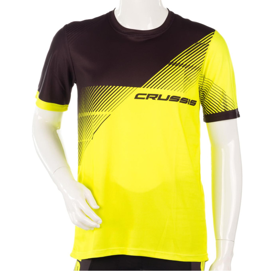 Pánské sportovní triko s krátkým rukávem Crussis  černá/žlutá fluo