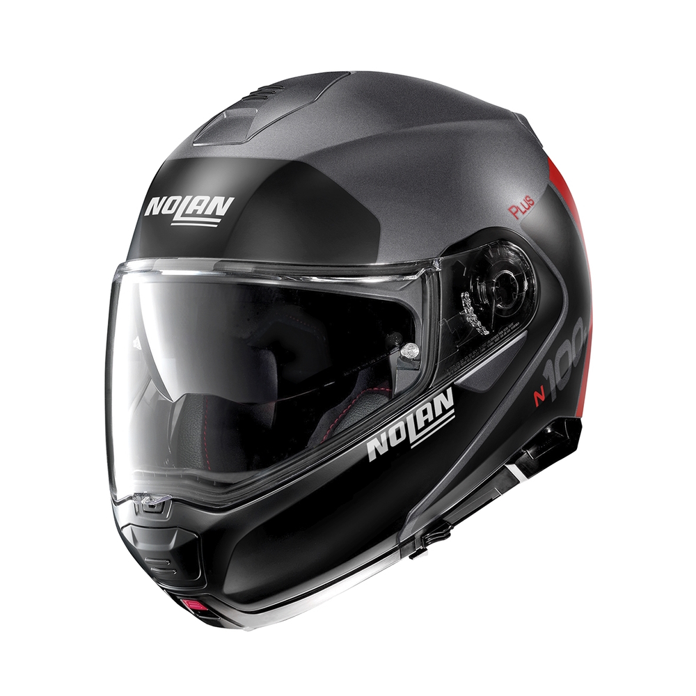 Moto helma Nolan N100-5 Plus Distinctive N-Com P/J  Flat Lava Grey